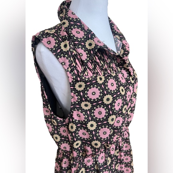 TULLE ANTHROPOLOGIE Black Pink Lime Green Floral Chiffon Casual Dress Medium - Picture 4 of 10